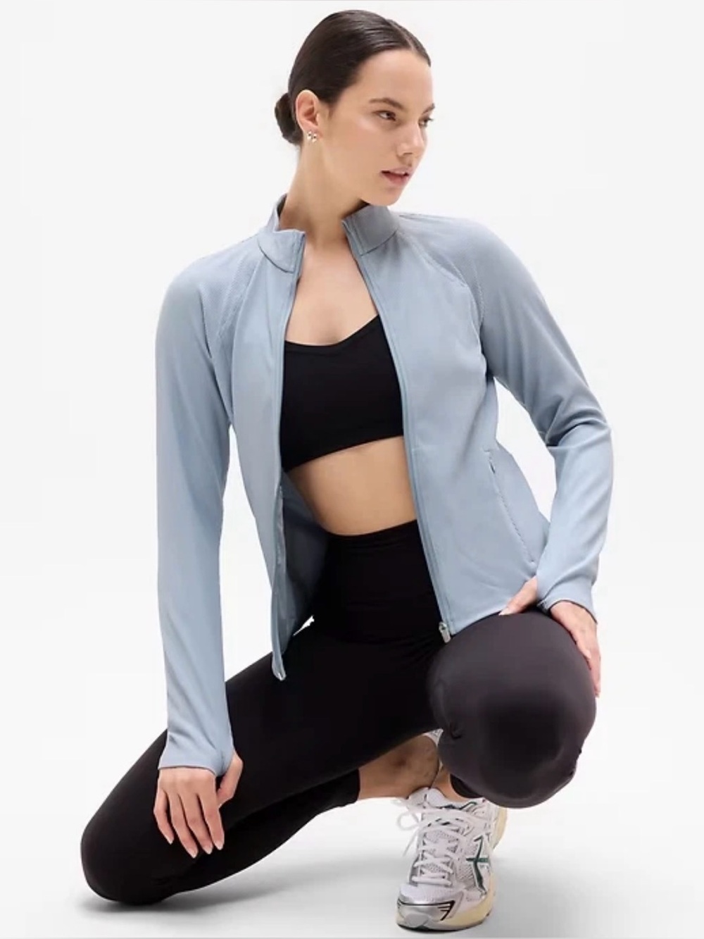 Athleta Salutation Ribbed Jacket Oyster Blue Gray Size XL